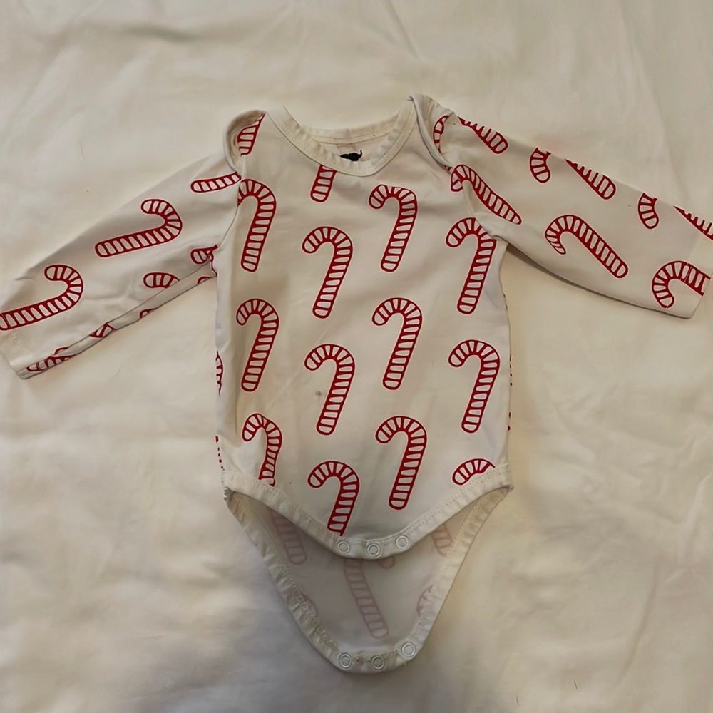 Candy cane Monica + Andy baby onesie. Size 0-3 months. Perfect condition.